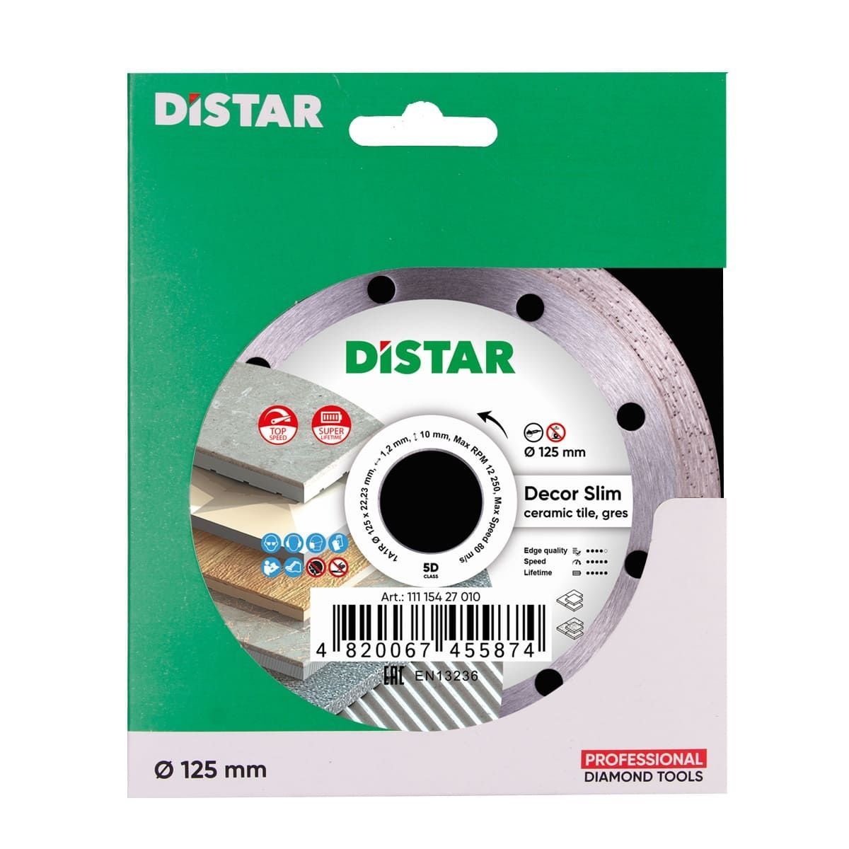 Круг алмазный отрезной 1A1R 125x1,2/1,0x8x22,23 Decor Slim